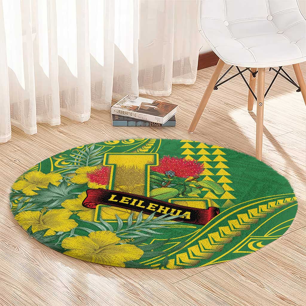 Hawaii Leilehua High School Round Carpet Tribal Tattoo With Hibiscus Flowers LT05 - Polynesian Pride