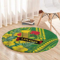 Hawaii Leilehua High School Round Carpet Tribal Tattoo With Hibiscus Flowers LT05 - Polynesian Pride