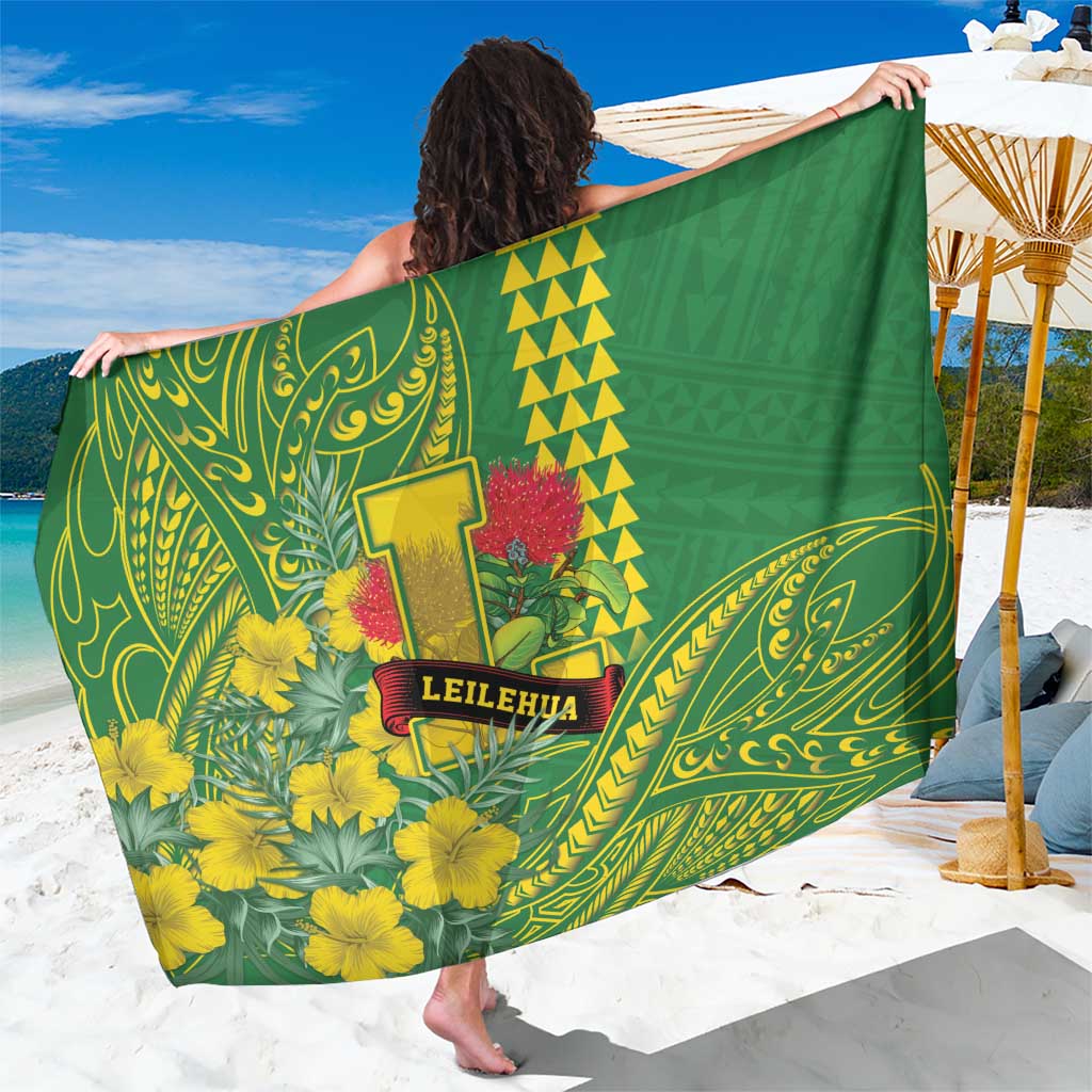 Hawaii Leilehua High School Sarong Tribal Tattoo With Hibiscus Flowers LT05 One Size 44 x 66 inches Green - Polynesian Pride