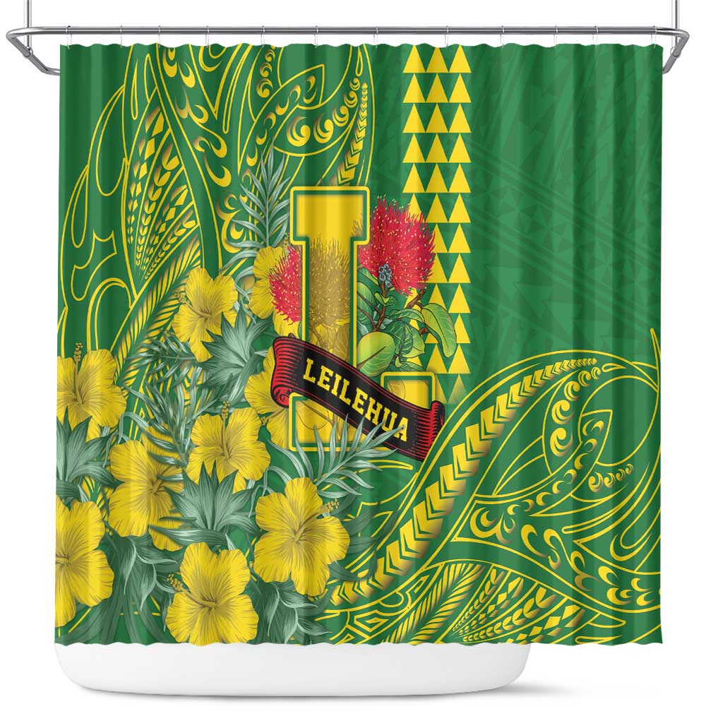 Hawaii Leilehua High School Shower Curtain Tribal Tattoo With Hibiscus Flowers