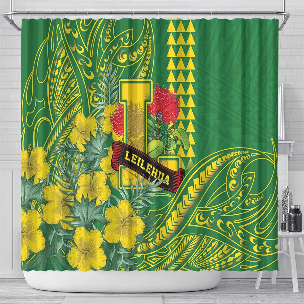 Hawaii Leilehua High School Shower Curtain Tribal Tattoo With Hibiscus Flowers