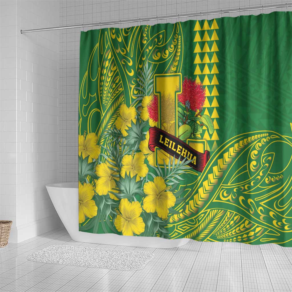Hawaii Leilehua High School Shower Curtain Tribal Tattoo With Hibiscus Flowers