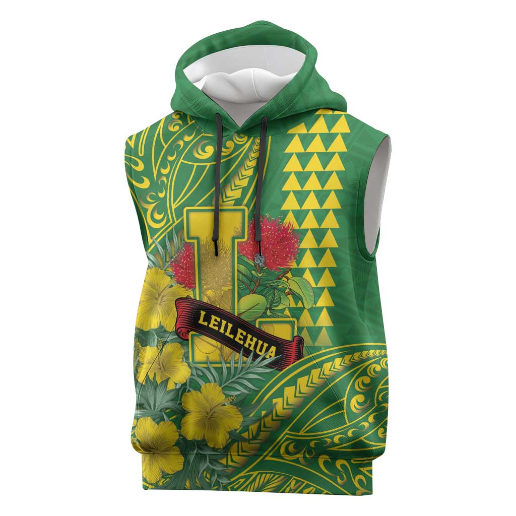 Personalised Hawaii Leilehua High School Sleeveless Hoodie Tribal Tattoo With Hibiscus Flowers