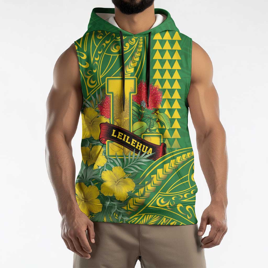 Personalised Hawaii Leilehua High School Sleeveless Hoodie Tribal Tattoo With Hibiscus Flowers