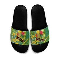 Hawaii Leilehua High School Slide Sandals Tribal Tattoo With Hibiscus Flowers LT05 Green - Polynesian Pride