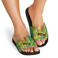 Hawaii Leilehua High School Slide Sandals Tribal Tattoo With Hibiscus Flowers LT05 - Polynesian Pride