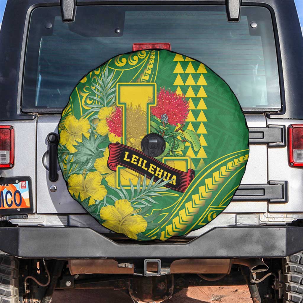 Hawaii Leilehua High School Spare Tire Cover Tribal Tattoo With Hibiscus Flowers