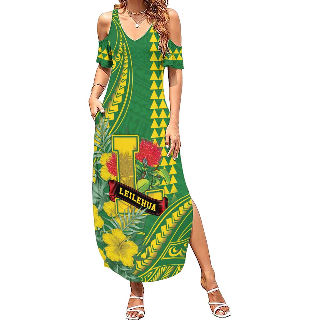 Personalised Hawaii Leilehua High School Summer Maxi Dress Tribal Tattoo With Hibiscus Flowers