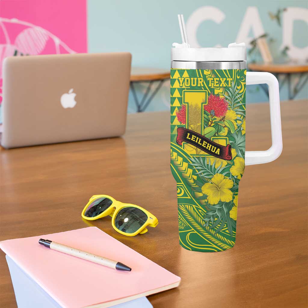 Personalised Hawaii Leilehua High School Tumbler With Handle Tribal Tattoo With Hibiscus Flowers