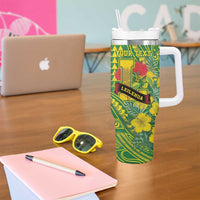 Personalised Hawaii Leilehua High School Tumbler With Handle Tribal Tattoo With Hibiscus Flowers
