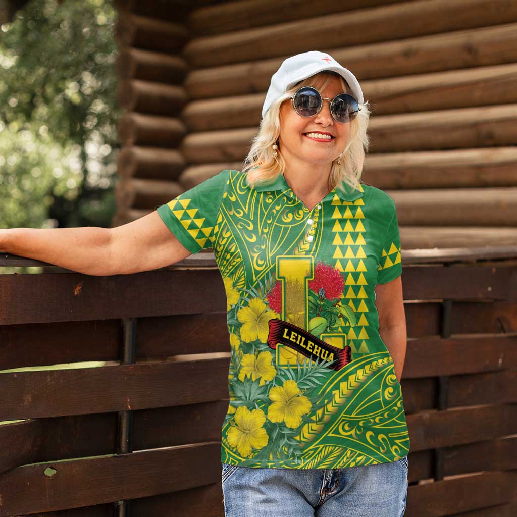 Personalised Hawaii Leilehua High School Women Polo Shirt Tribal Tattoo With Hibiscus Flowers