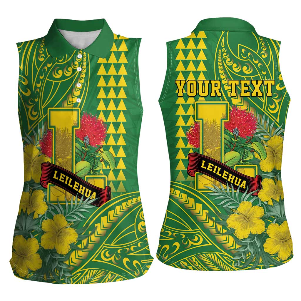 Personalised Hawaii Leilehua High School Women Sleeveless Polo Shirt Tribal Tattoo With Hibiscus Flowers