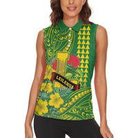 Personalised Hawaii Leilehua High School Women Sleeveless Polo Shirt Tribal Tattoo With Hibiscus Flowers