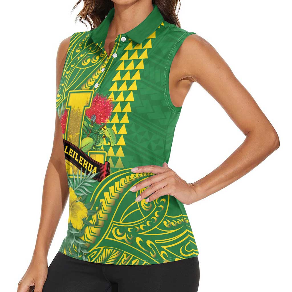 Personalised Hawaii Leilehua High School Women Sleeveless Polo Shirt Tribal Tattoo With Hibiscus Flowers