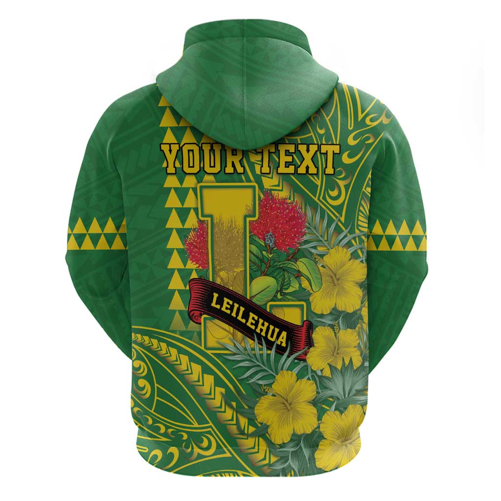 Personalised Hawaii Leilehua High School Zip Hoodie Tribal Tattoo With Hibiscus Flowers