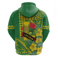 Personalised Hawaii Leilehua High School Zip Hoodie Tribal Tattoo With Hibiscus Flowers