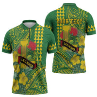 Personalised Hawaii Leilehua High School Zipper Polo Shirt Tribal Tattoo With Hibiscus Flowers