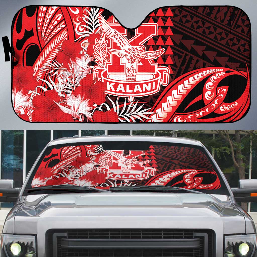 Hawaii Kalani High School Auto Sun Shade Tribal Tattoo With Hibiscus Flowers