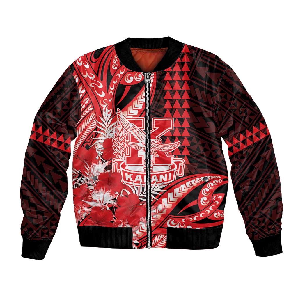 Personalised Hawaii Kalani High School Bomber Jacket Tribal Tattoo With Hibiscus Flowers