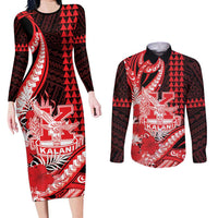 Personalised Hawaii Kalani High School Couples Matching Long Sleeve Bodycon Dress and Long Sleeve Button Shirt Tribal Tattoo With Hibiscus Flowers