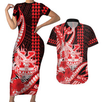 Personalised Hawaii Kalani High School Couples Matching Short Sleeve Bodycon Dress and Hawaiian Shirt Tribal Tattoo With Hibiscus Flowers