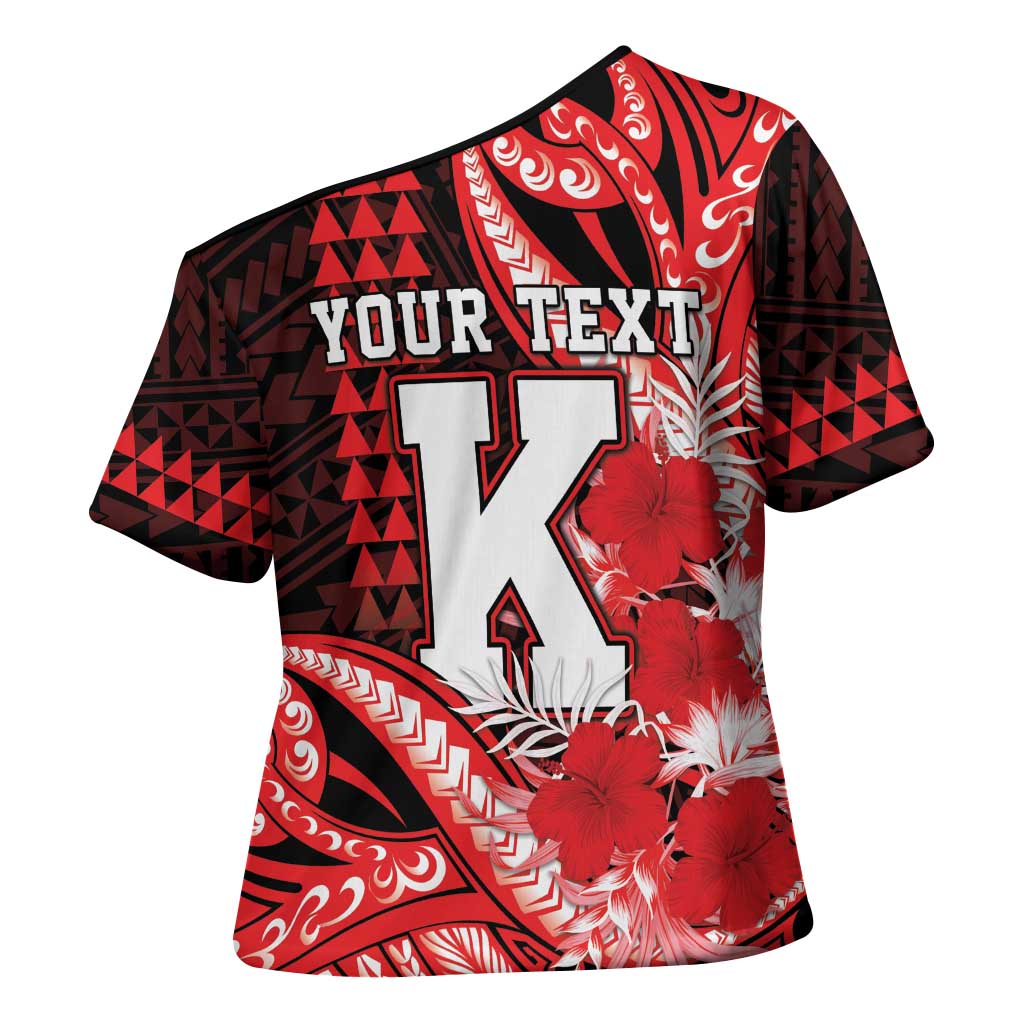Personalised Hawaii Kalani High School Cross Shoulder Shirt Tribal Tattoo With Hibiscus Flowers