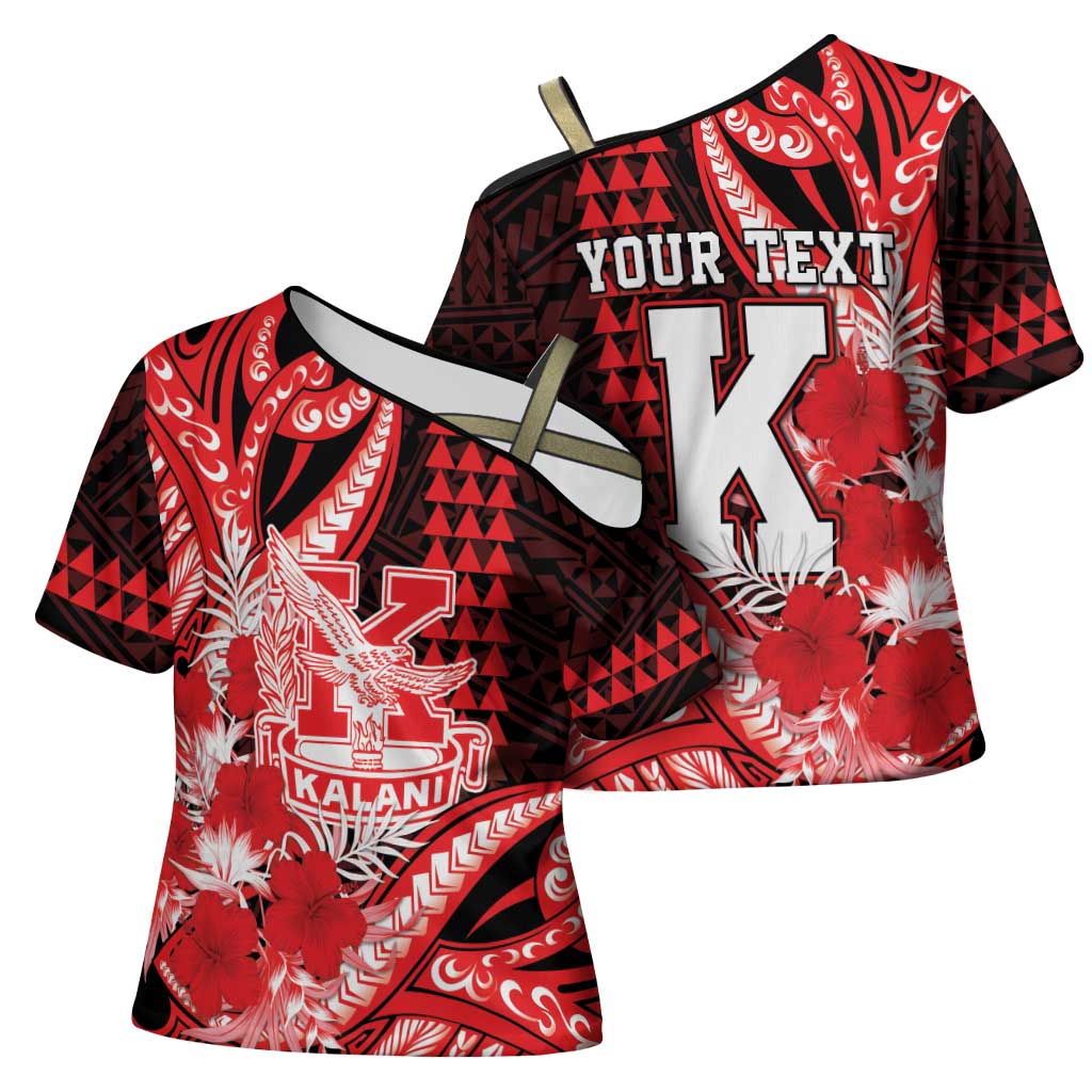 Personalised Hawaii Kalani High School Cross Shoulder Shirt Tribal Tattoo With Hibiscus Flowers