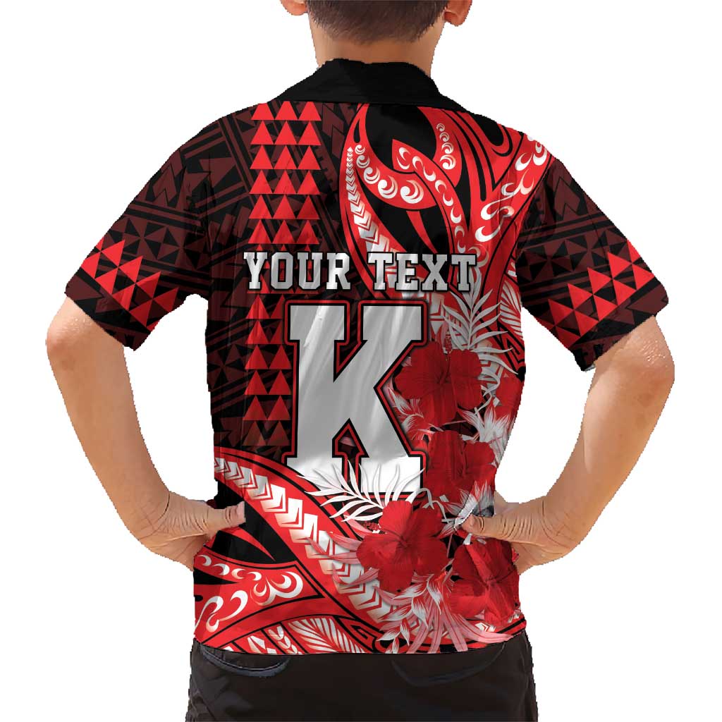 Personalised Hawaii Kalani High School Family Matching Long Sleeve Bodycon Dress and Hawaiian Shirt Tribal Tattoo With Hibiscus Flowers