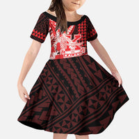 Personalised Hawaii Kalani High School Family Matching Off The Shoulder Long Sleeve Dress and Hawaiian Shirt Tribal Tattoo With Hibiscus Flowers
