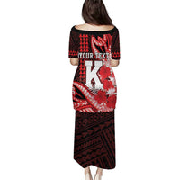Personalised Hawaii Kalani High School Family Matching Puletasi and Hawaiian Shirt Tribal Tattoo With Hibiscus Flowers