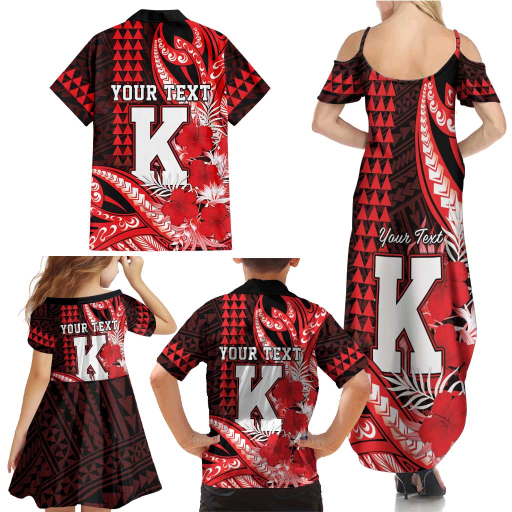 Personalised Hawaii Kalani High School Family Matching Summer Maxi Dress and Hawaiian Shirt Tribal Tattoo With Hibiscus Flowers