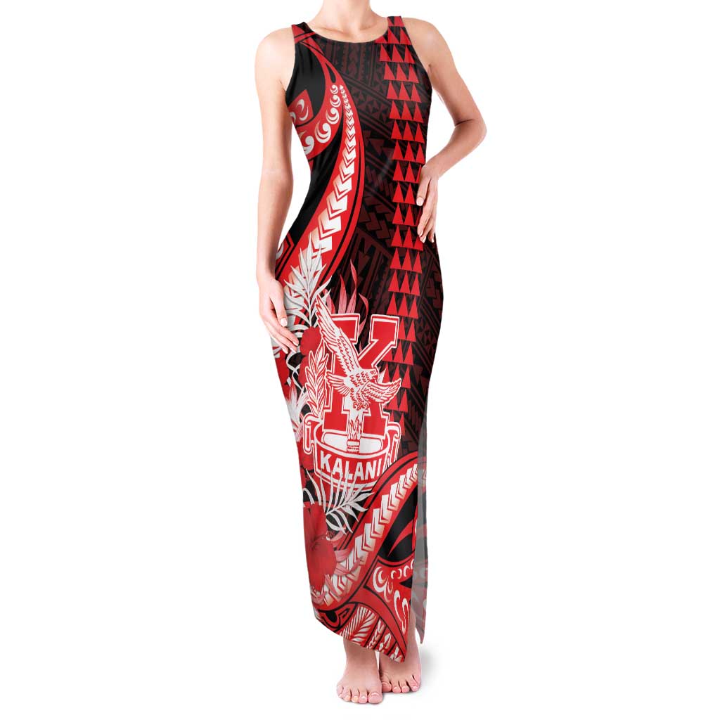Personalised Hawaii Kalani High School Family Matching Tank Maxi Dress and Hawaiian Shirt Tribal Tattoo With Hibiscus Flowers