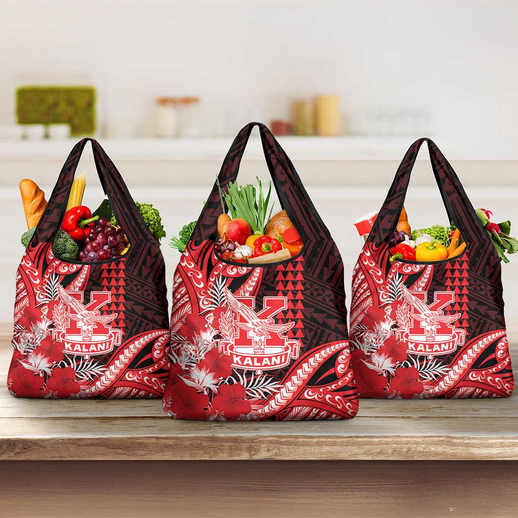 Hawaii Kalani High School Grocery Bag Tribal Tattoo With Hibiscus Flowers