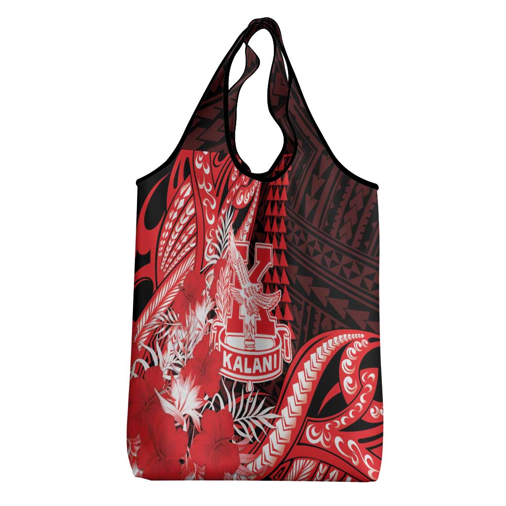 Hawaii Kalani High School Grocery Bag Tribal Tattoo With Hibiscus Flowers
