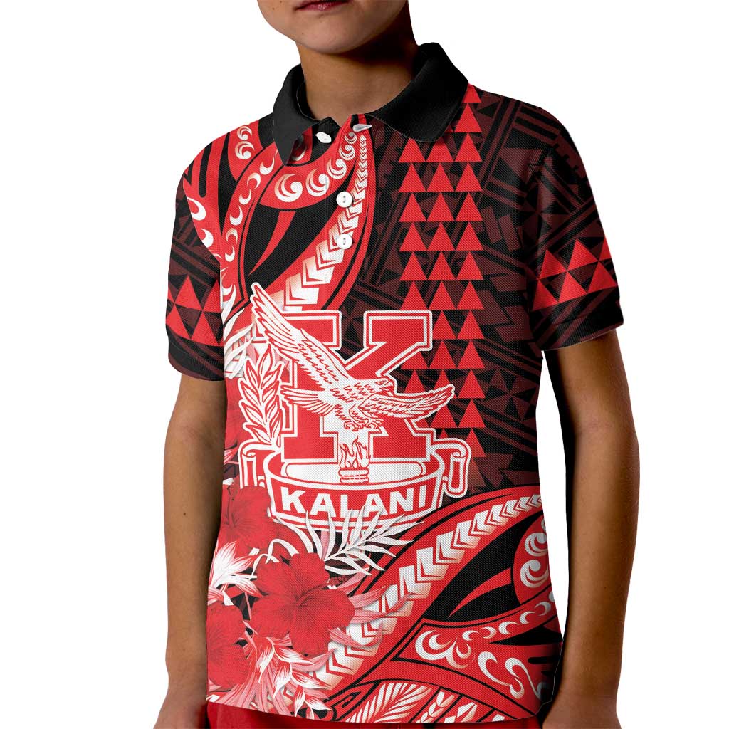 Personalised Hawaii Kalani High School Kid Polo Shirt Tribal Tattoo With Hibiscus Flowers