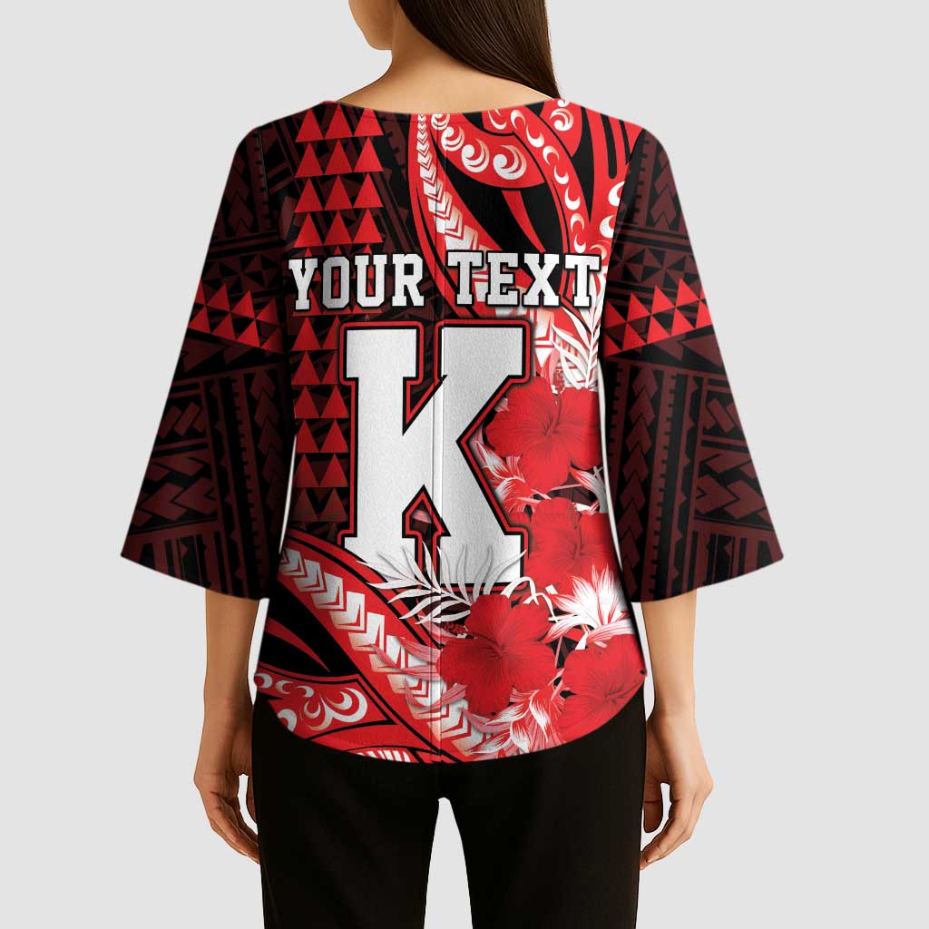 Personalised Hawaii Kalani High School Kimono Sleeve Blouse Tribal Tattoo With Hibiscus Flowers