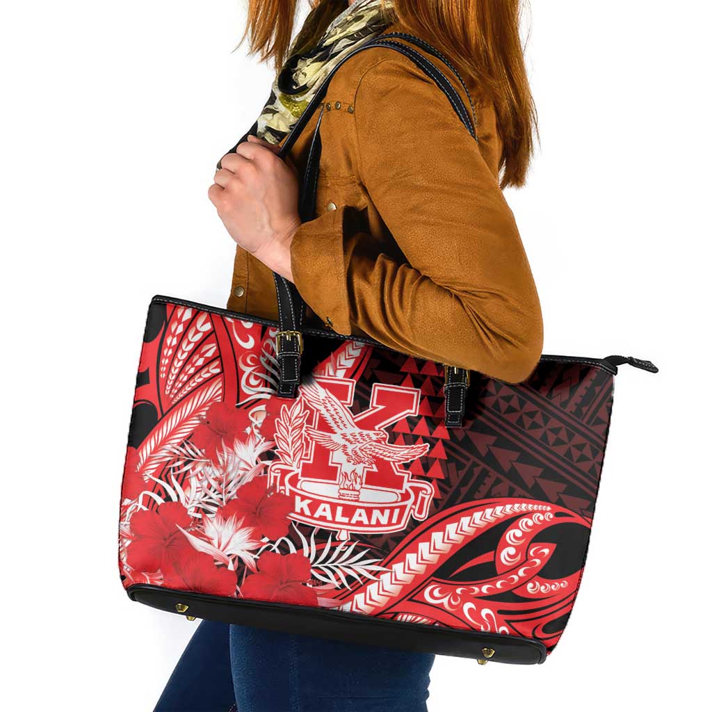 Hawaii Kalani High School Leather Tote Bag Tribal Tattoo With Hibiscus Flowers LT05 Red - Polynesian Pride