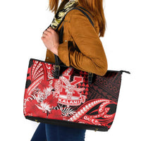 Hawaii Kalani High School Leather Tote Bag Tribal Tattoo With Hibiscus Flowers LT05 Red - Polynesian Pride