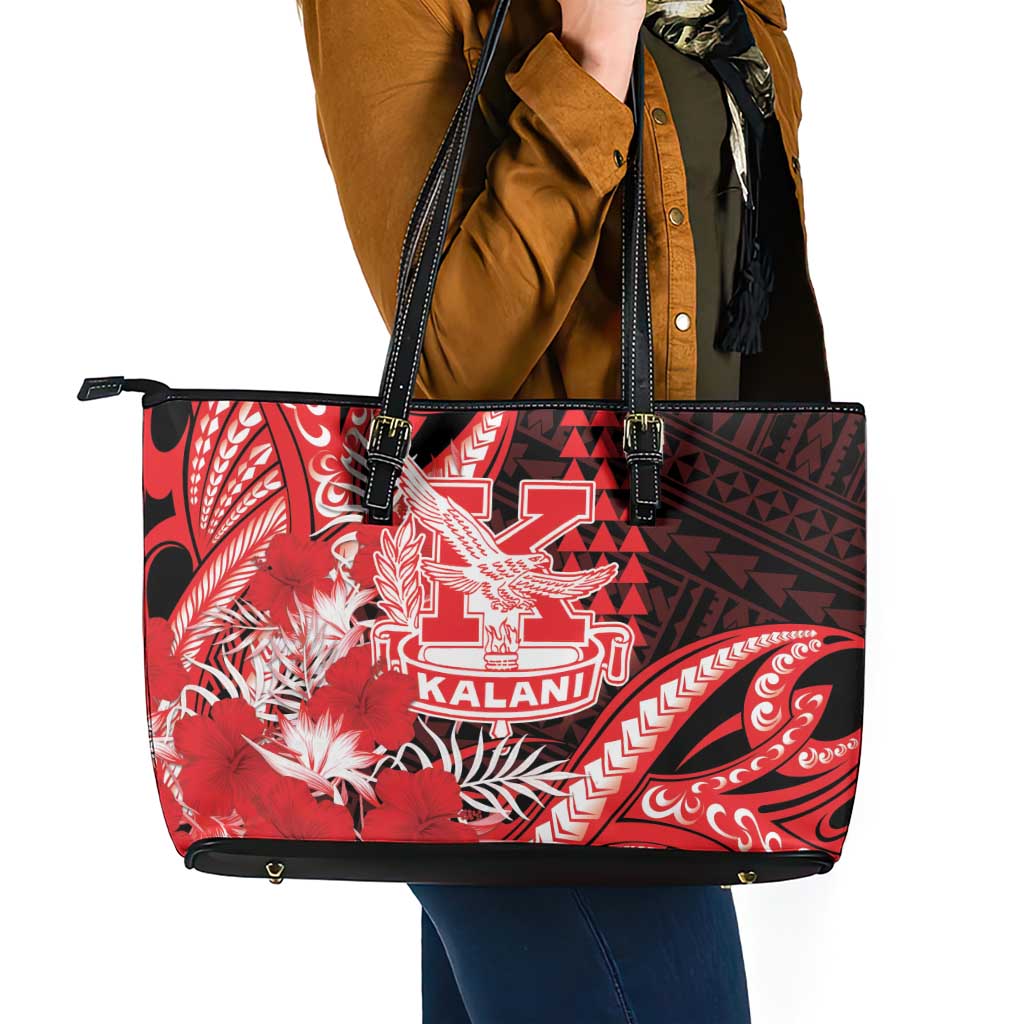 Hawaii Kalani High School Leather Tote Bag Tribal Tattoo With Hibiscus Flowers LT05 - Polynesian Pride