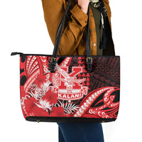 Hawaii Kalani High School Leather Tote Bag Tribal Tattoo With Hibiscus Flowers LT05 - Polynesian Pride