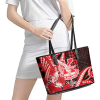 Hawaii Kalani High School Leather Tote Bag Tribal Tattoo With Hibiscus Flowers LT05 - Polynesian Pride
