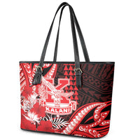 Hawaii Kalani High School Leather Tote Bag Tribal Tattoo With Hibiscus Flowers LT05 - Polynesian Pride