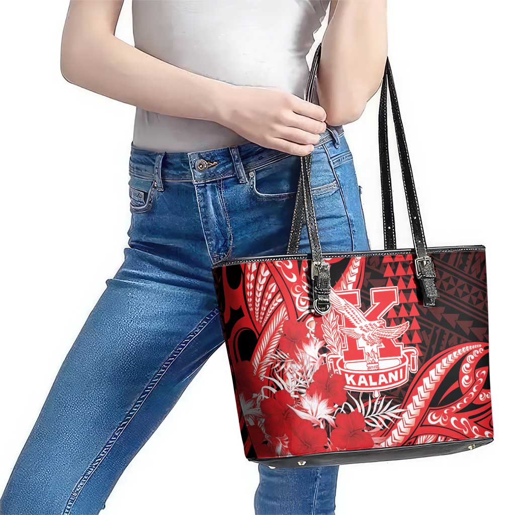 Hawaii Kalani High School Leather Tote Bag Tribal Tattoo With Hibiscus Flowers LT05 - Polynesian Pride