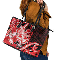 Hawaii Kalani High School Leather Tote Bag Tribal Tattoo With Hibiscus Flowers LT05 - Polynesian Pride