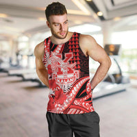 Personalised Hawaii Kalani High School Men Tank Top Tribal Tattoo With Hibiscus Flowers LT05 Red - Polynesian Pride