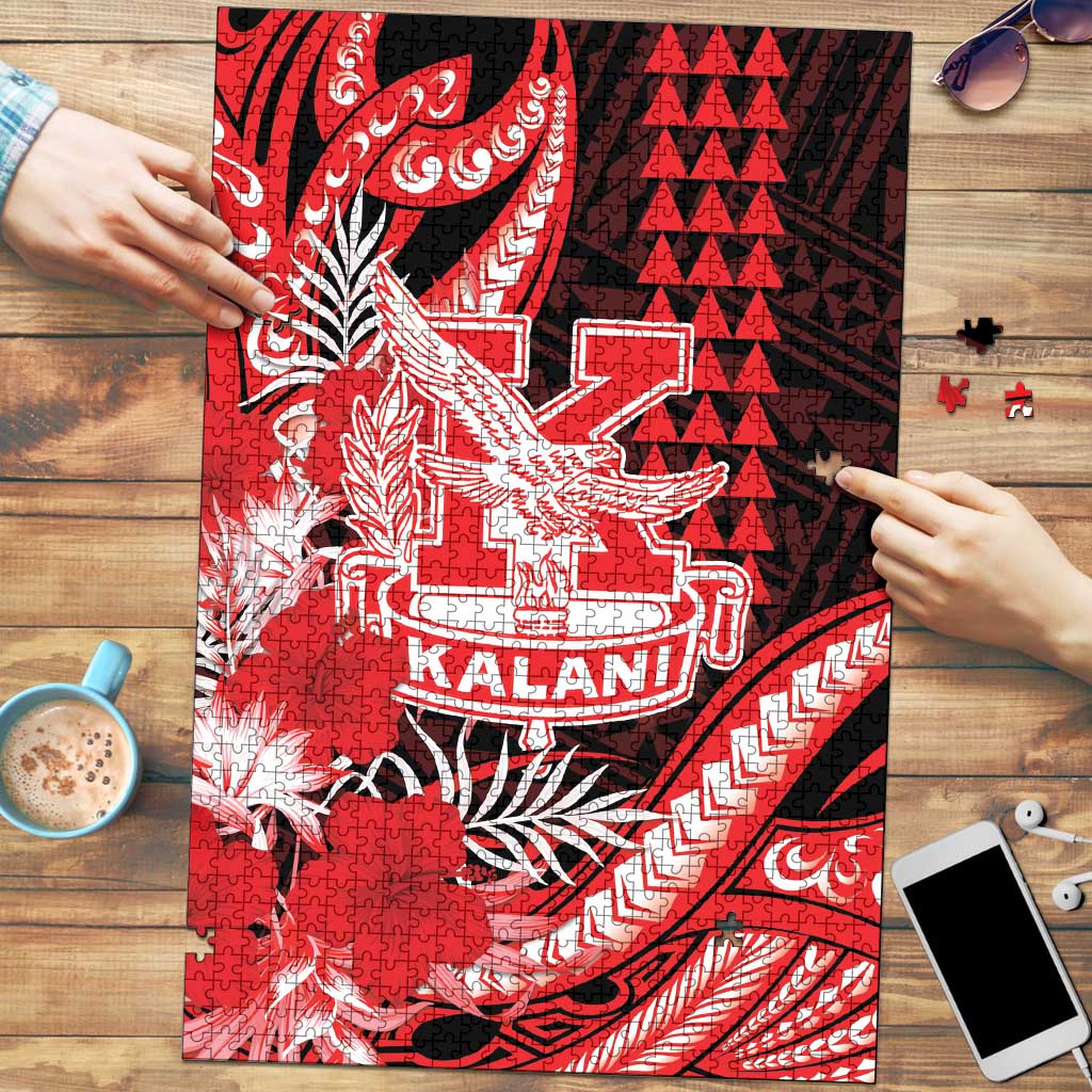Hawaii Kalani High School Puzzle Tribal Tattoo With Hibiscus Flowers