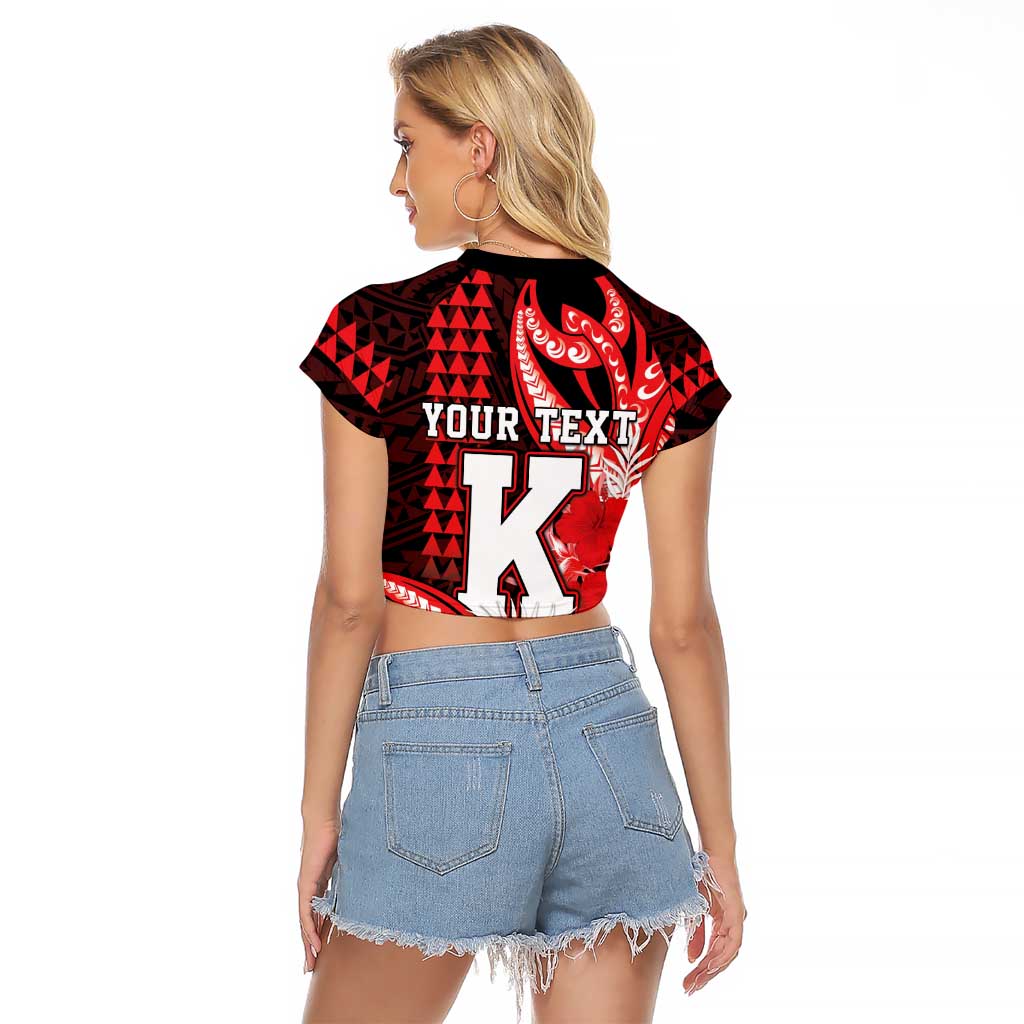 Personalised Hawaii Kalani High School Raglan Cropped T Shirt Tribal Tattoo With Hibiscus Flowers