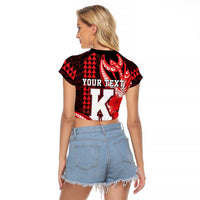 Personalised Hawaii Kalani High School Raglan Cropped T Shirt Tribal Tattoo With Hibiscus Flowers