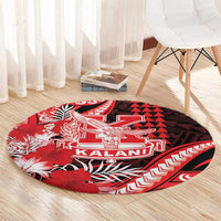 Hawaii Kalani High School Round Carpet Tribal Tattoo With Hibiscus Flowers