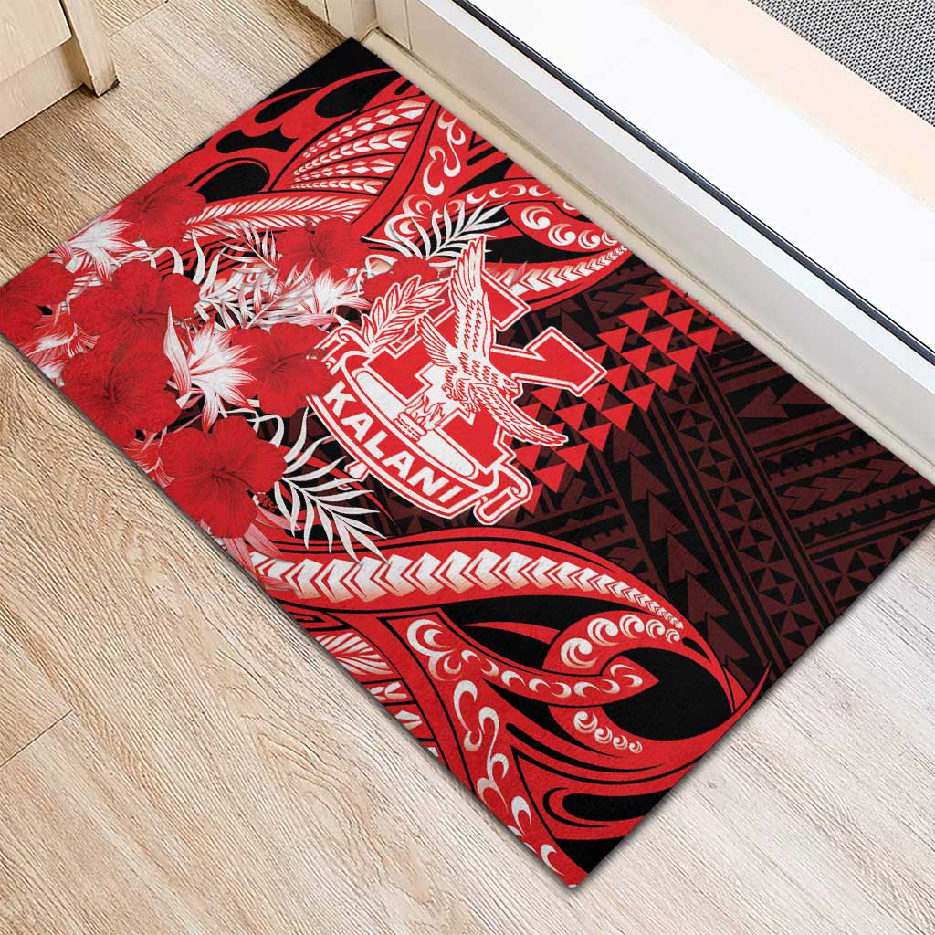 Hawaii Kalani High School Rubber Doormat Tribal Tattoo With Hibiscus Flowers